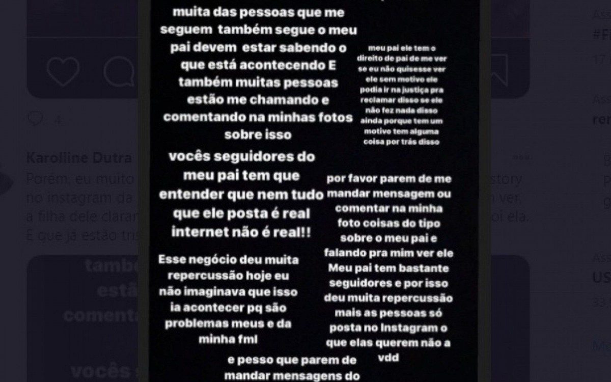 Post da filha de Alê Oliveira
