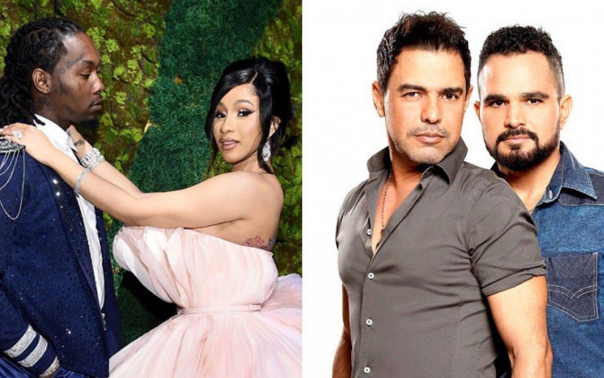 Cardi B com o marido, Offset, e a dupla Zezé Di Camargo & Luciano