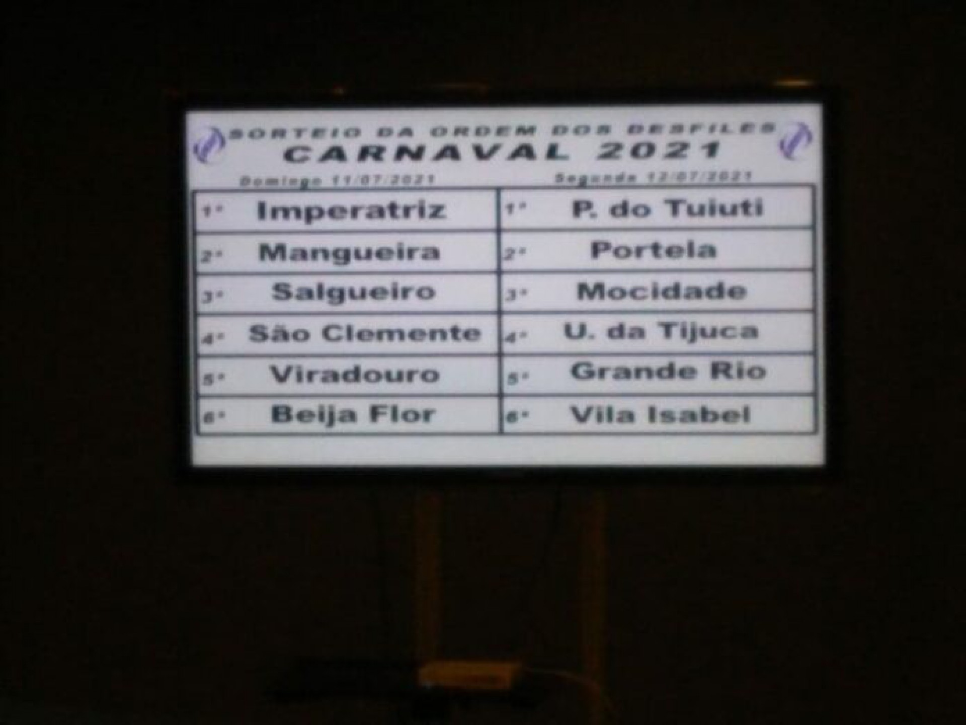 Carnaval 2021: Confira a ordem dos desfiles do Grupo Especial