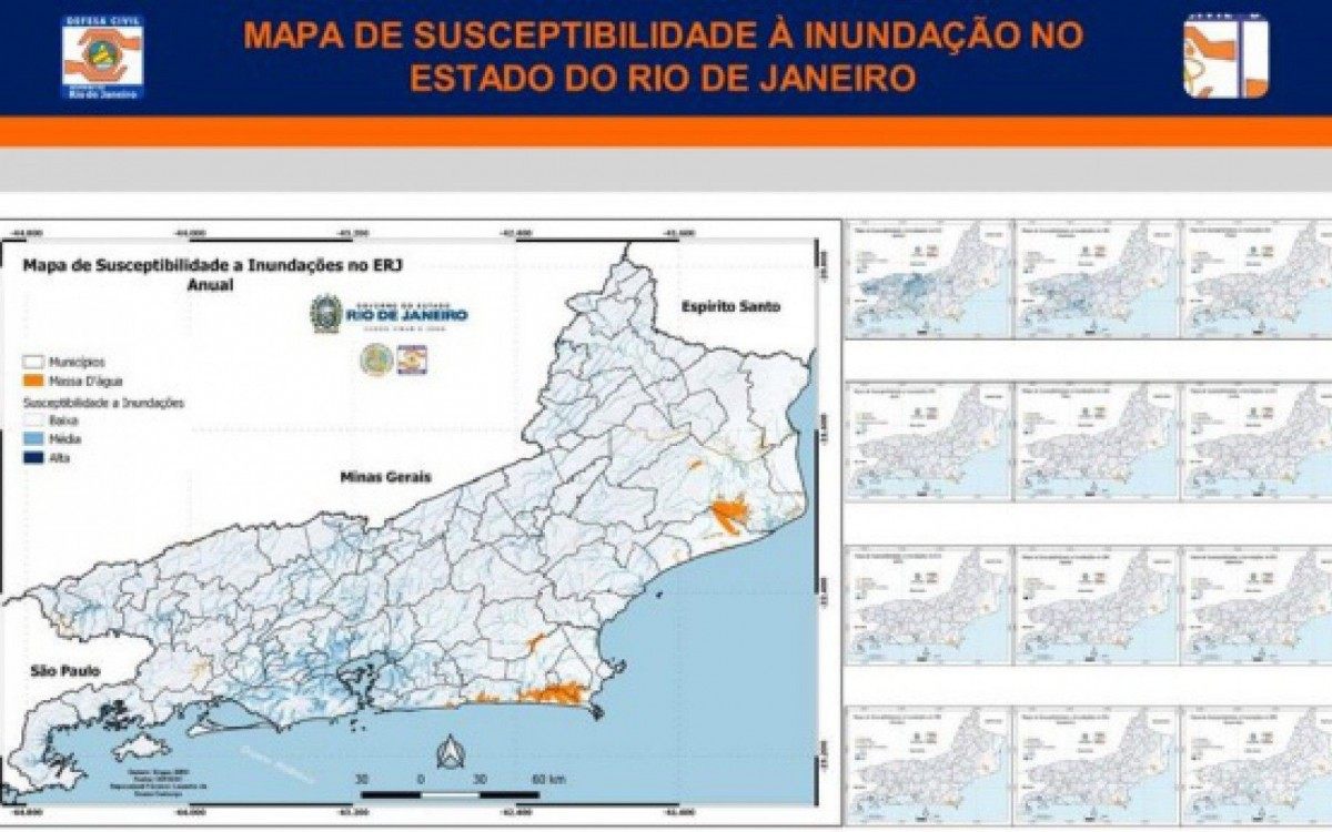 Mapa de susceptibilidade &agrave; inudan&ccedil;&otilde;es mostra Angra dos Reis com risco alto, e Regi&atilde;o Metropolitana e Serrana com risco m&eacute;dio - DIVULGA&Ccedil;&Atilde;O/ GOVERNO DO RIO