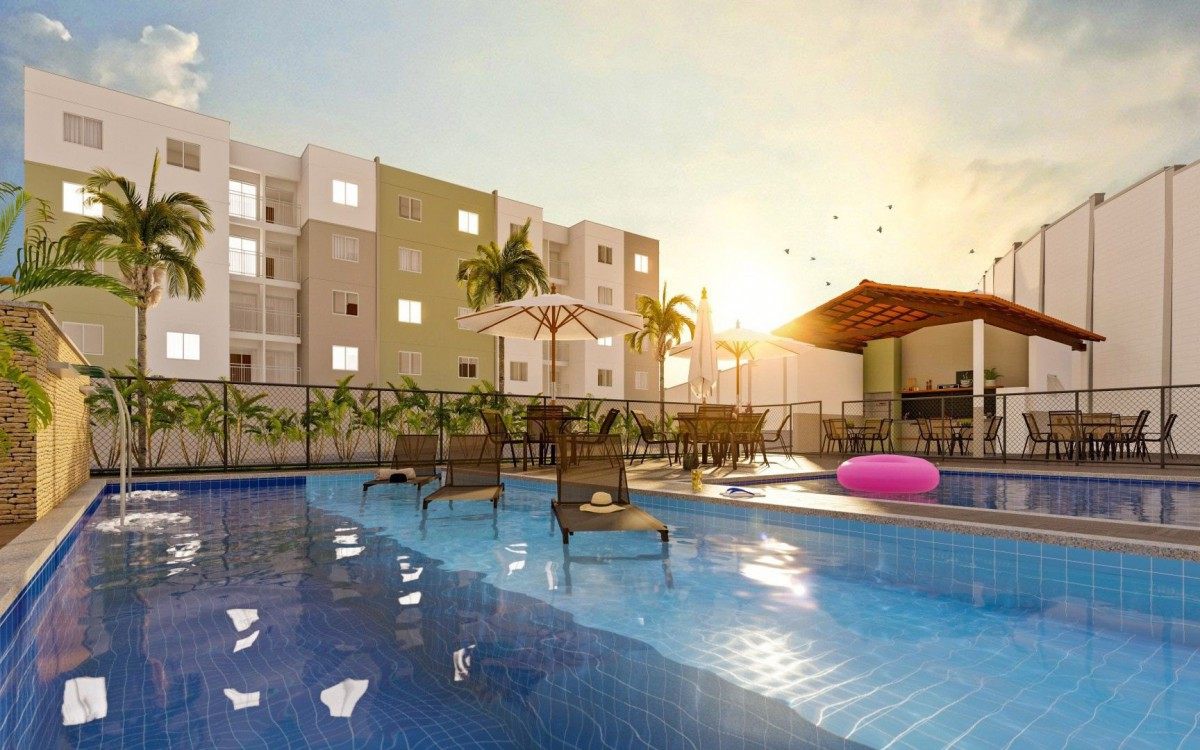 Piscina de residencial que está sendo lançado em São Gonçalo pelo segmento econômico. Unidades a partir de R$ 124.900 - Divulgação