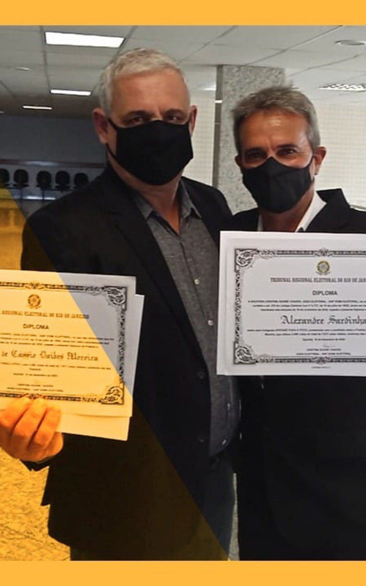 Prefeito eleito, Roninho do PSD, e o vice-prefeito, Alexandre Sardinha, foram diplomados pela Justiça Eleitoral.  - Foto: divulgação