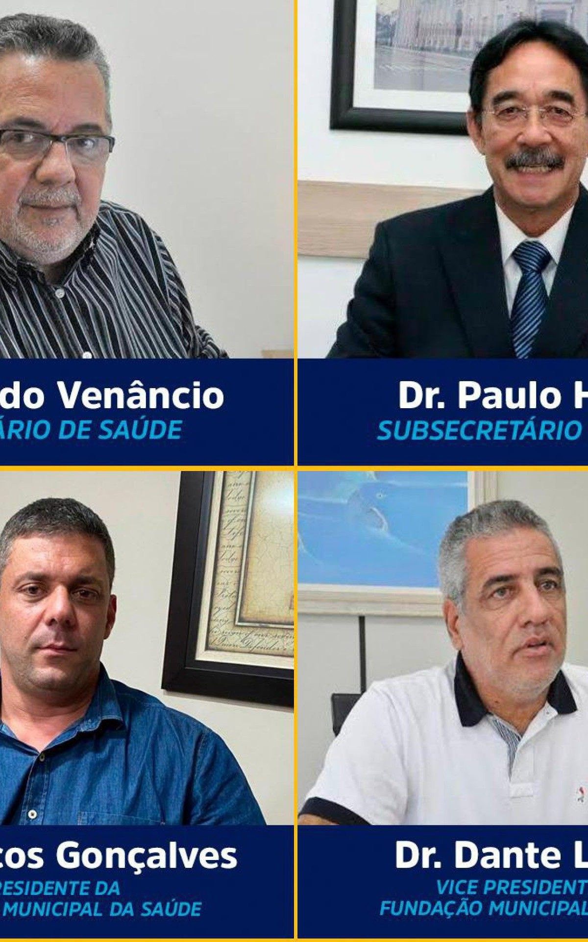 O m&eacute;dicos Geraldo Ven&acirc;ncio, Paulo Hirano, Marcos Gon&ccedil;alves e Dante Pinto Lucas, comp&otilde;e as pastas.  - Divulga&ccedil;&atilde;o. 