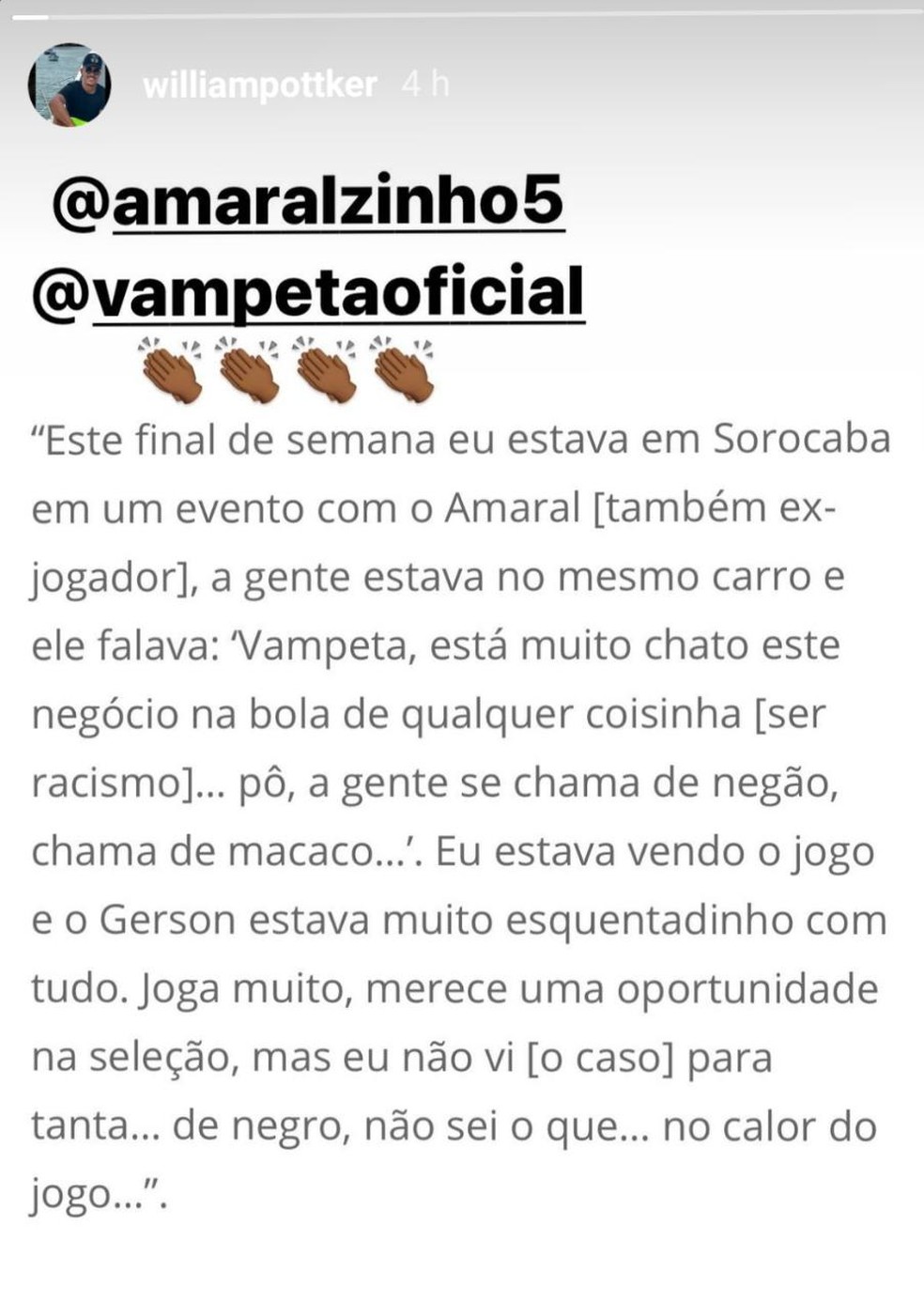 Pottker apoia discurso de Vampeta minimizando acusa&ccedil;&atilde;o de Gerson - Reprodu&ccedil;&atilde;o