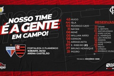 Flamengo divulga escalação para enfrentar o Fortaleza