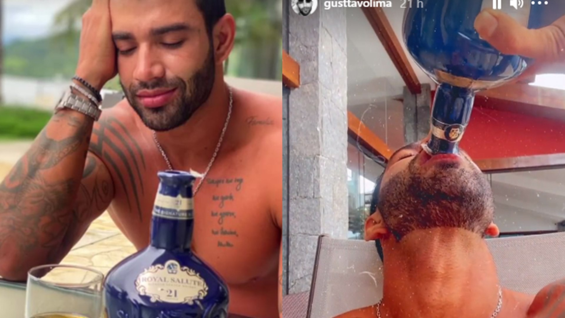 Sofrência! Gusttavo Lima acaba com garrafa de uísque de R$ 1,1 mil