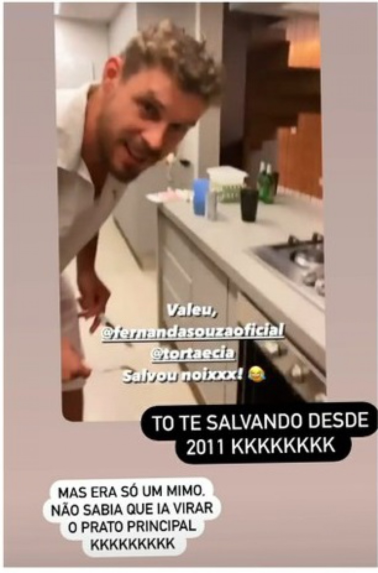 Thiaguinho e Bruninho agradecem Fernanda Souza por torta - reproduÃ§Ã£o do instagram