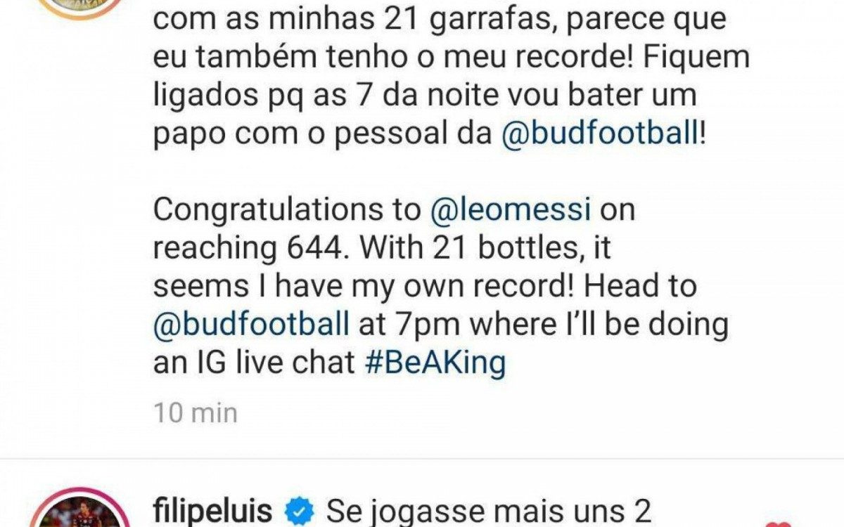 Filipe Luís zoa Diego Alves por cervejas recebidas por gols sofridos de Messi