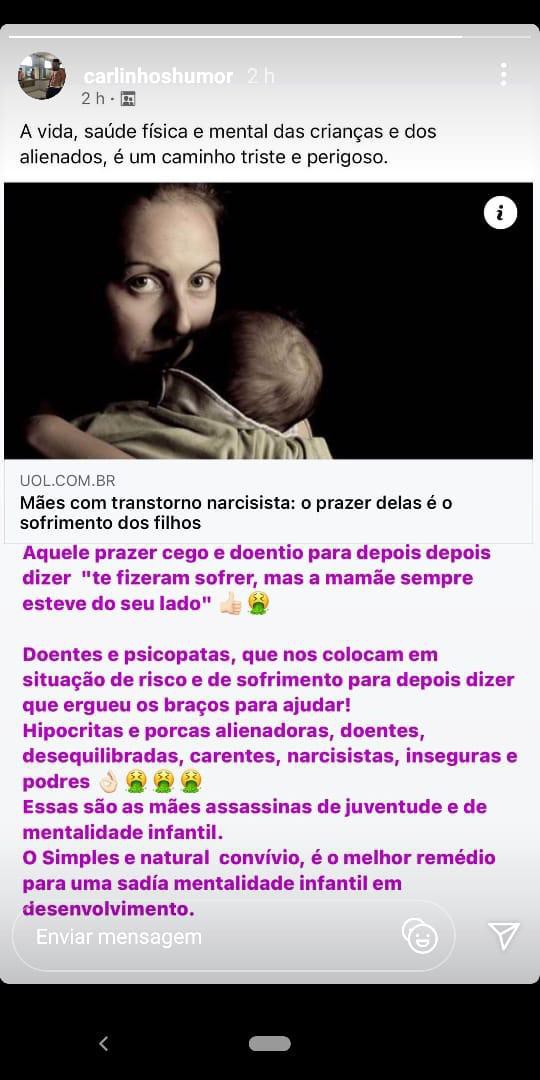 Carlinhos Mendigo fala sobre m&atilde;es narcisistas que gostam de ver os filhos sofrer  - Reprodu&ccedil;&atilde;o Instagram