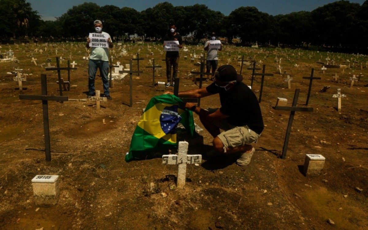ONG faz manifestação em memória dos 200 mil brasileiros mortos pela covid-19