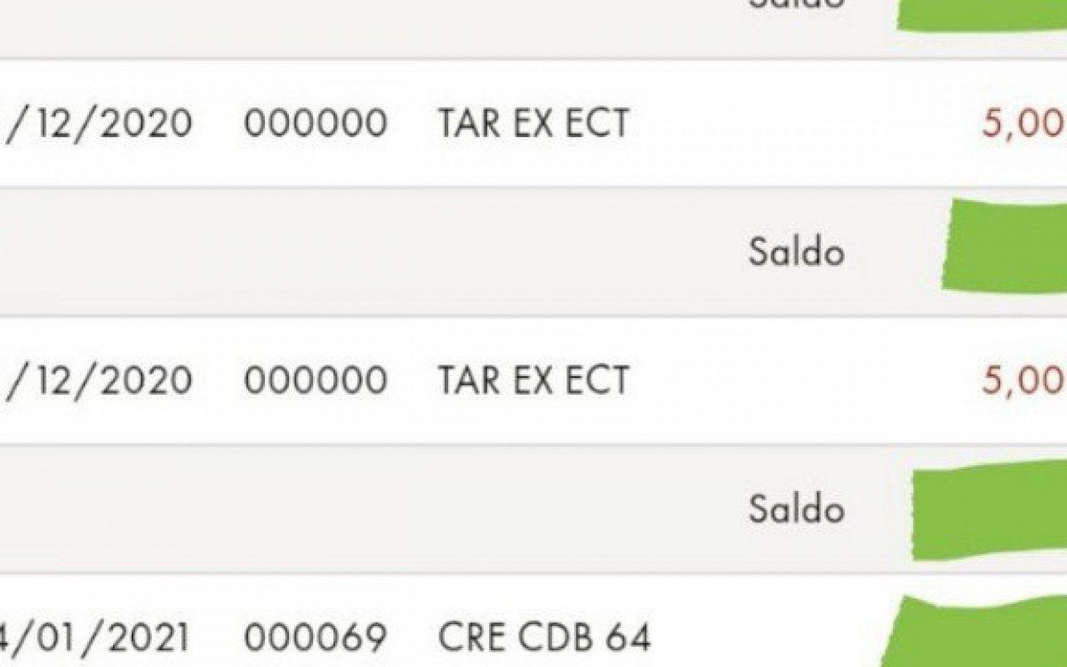 A taxa apareceu no extrato como 