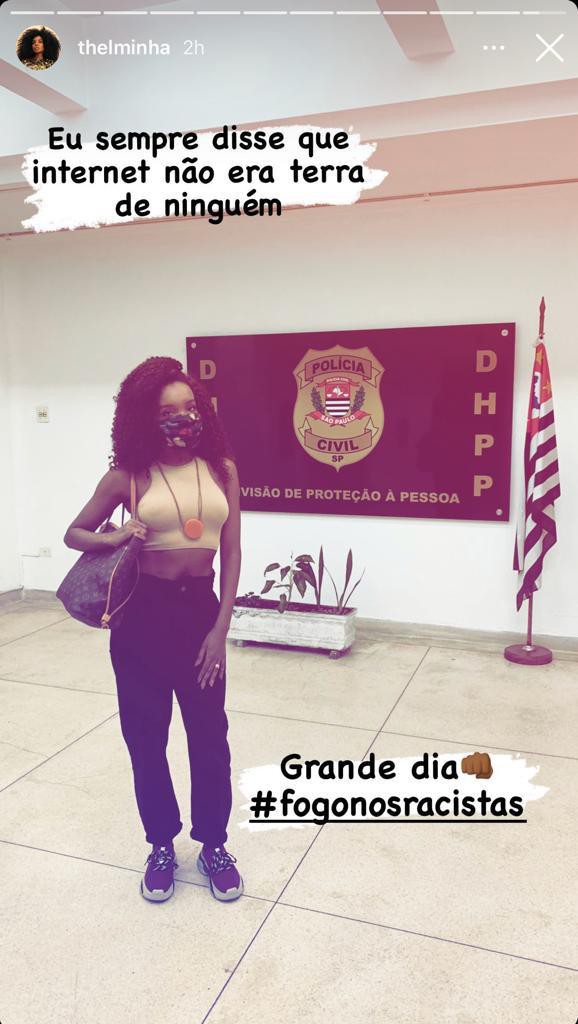 Thelminha vai à delegacia para denunciar ataques racistas - Reprodução Instagram