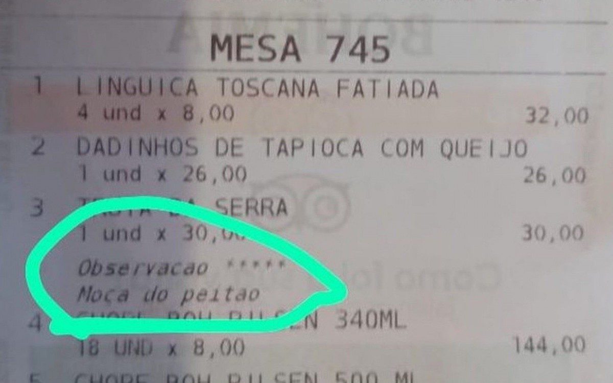 Comanda fazia referência à cliente como 'moça do peitão' - Reprodução/Instagram