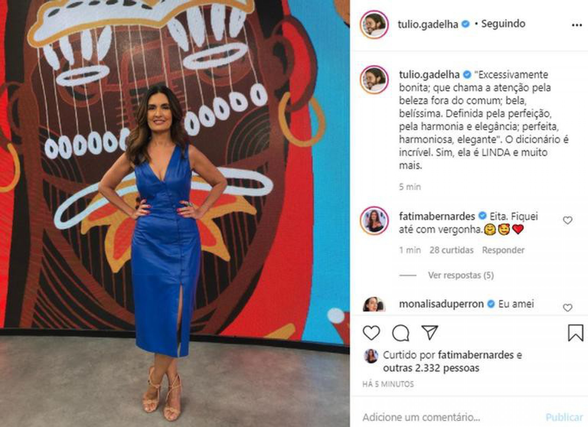 Fátima Bernardes ganha elogio do namorado, Túlio Gadêlha - Reprodução/Instagram