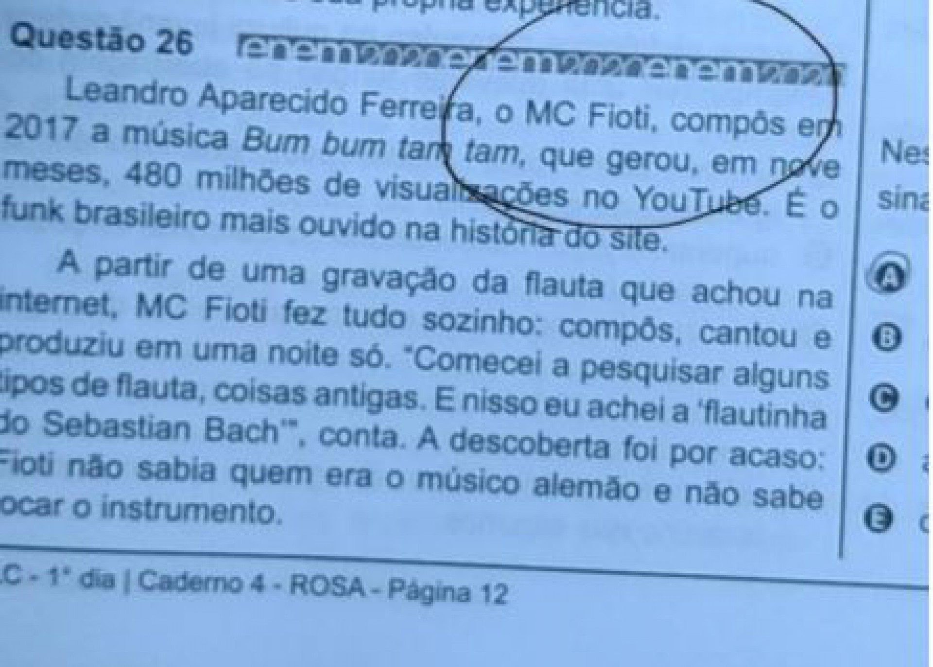 Questão sobre MC Fioti no Enem - Reprodução