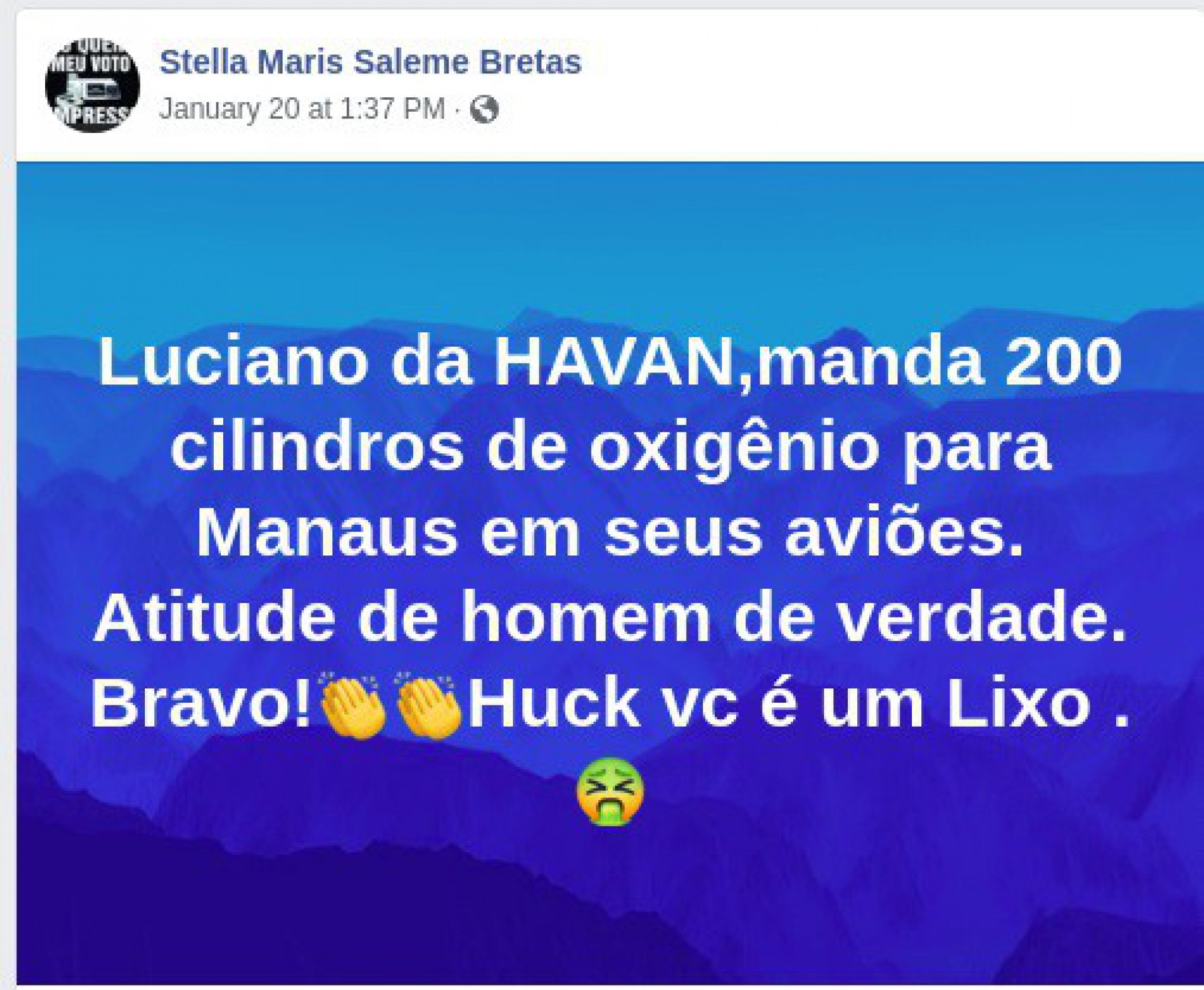 Print mostra suposta doação - Facebook