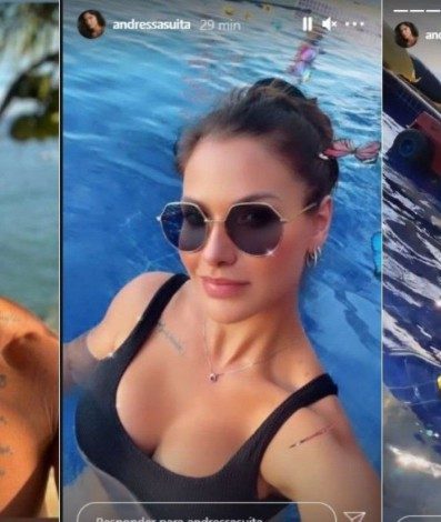 Gusttavo Lima, Andressa Suita e a piscina da mans&atilde;o na Angra dos Reis - Reprodu&ccedil;&atilde;o/Montagem