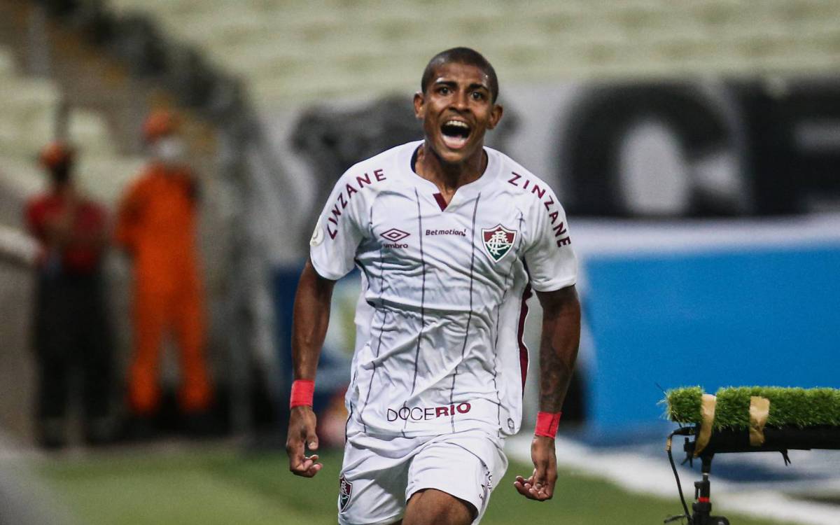 O garoto John Kennedy festeja o primeiro gol na vit&oacute;ria do Fluminense por 3 a 1 sobre o Cear&aacute; - LUCAS MERÇON / FLUMINENSE
