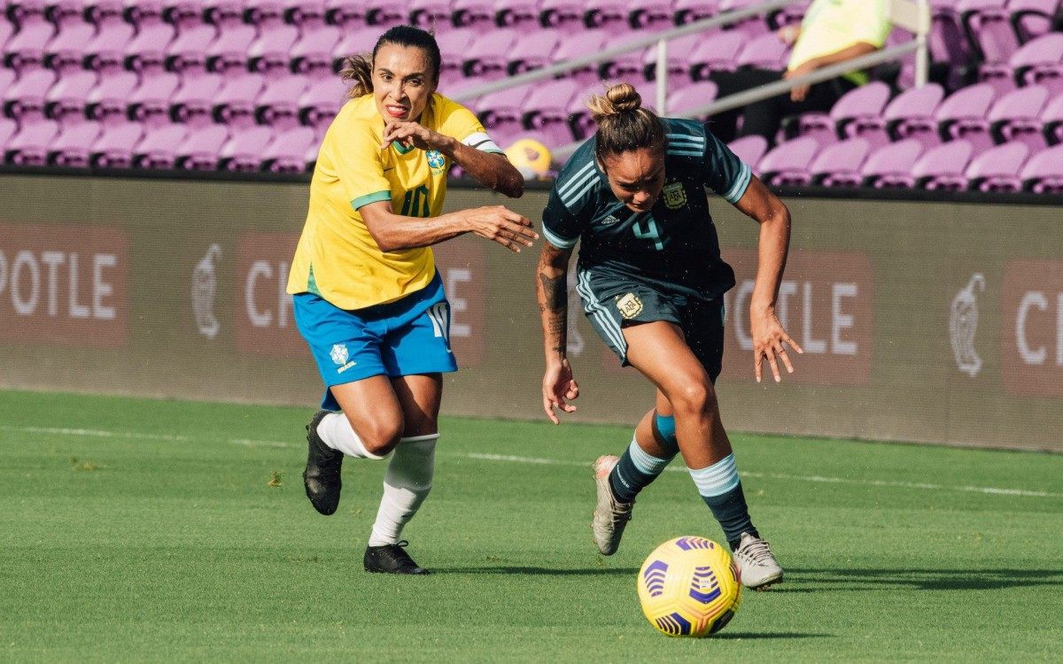 De pênalti, Marta abriu o caminho da goleada do Brasil sobre a Argentina, em Orlando - Sam Robles/CBF