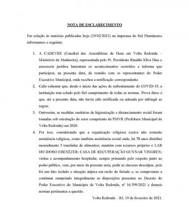 Nota de esclarecimento da igreja Assembleia de Deus - Reprodu&ccedil;&atilde;o