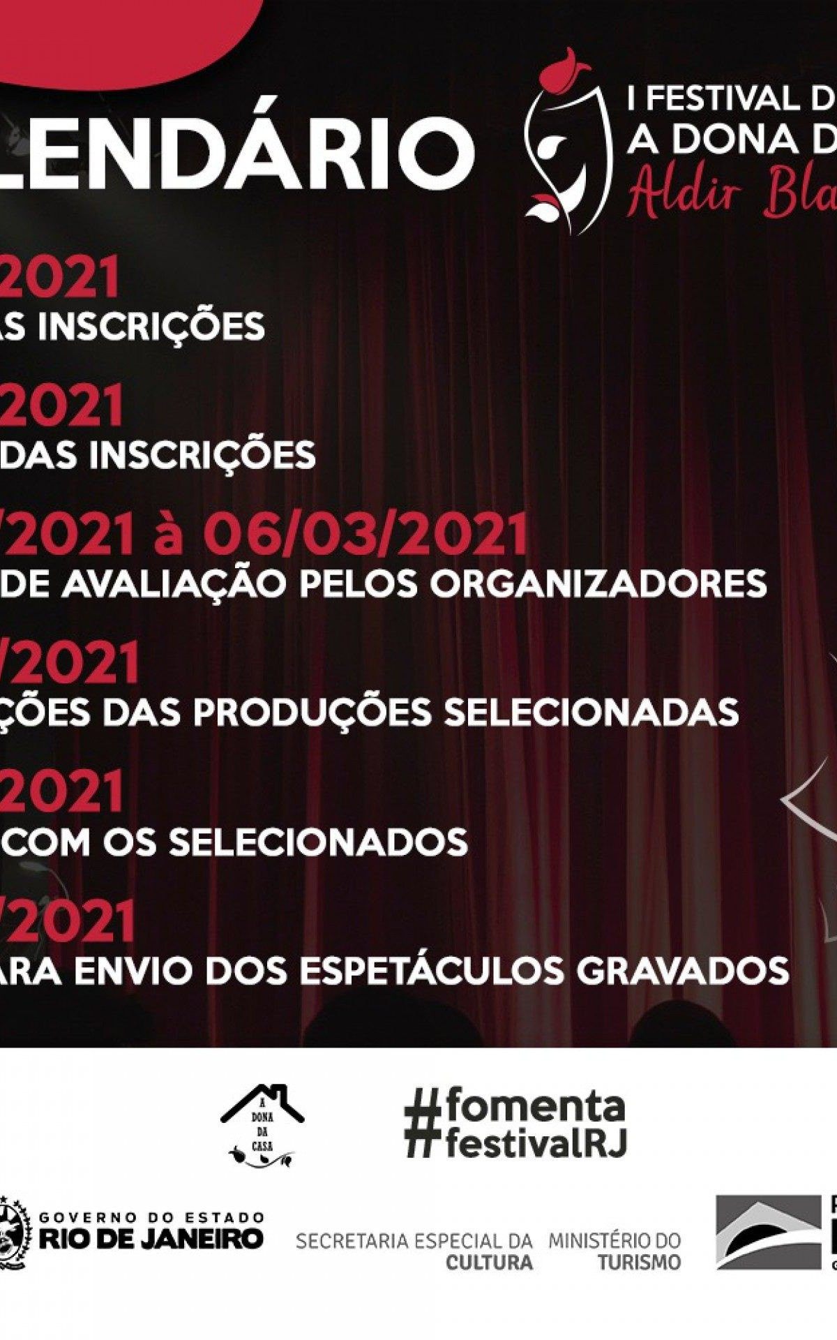 Calendário I Festival de Teatro A Dona da Casa Produções