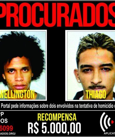 O Portal Dos Procurados busca informa&ccedil;&otilde;es sobre dois envolvidos na tentativa de homic&iacute;dio de um Policial Militar - Divulga&ccedil;&atilde;o/ Portal dos Procurados