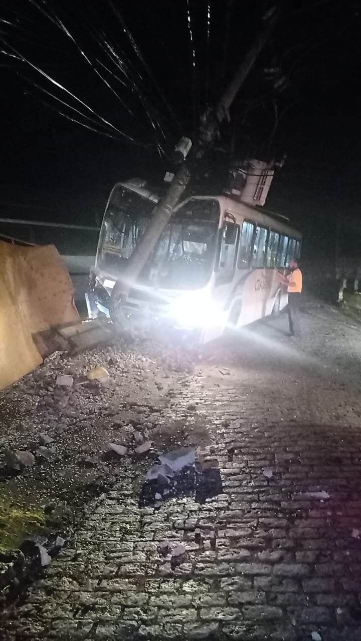 Ônibus bateu de frente em um poste no Vale dos Esquilos - Reprodução/Redes Sociais