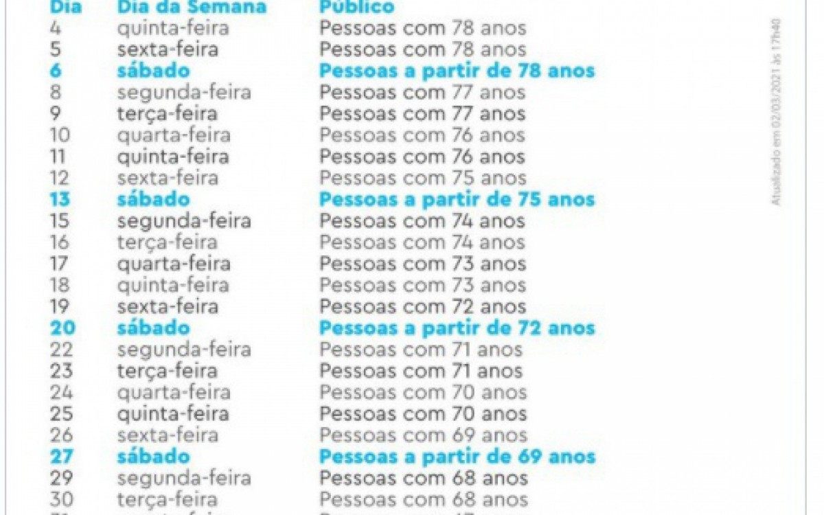 Calendário divulgado pela Prefeitura do Rio