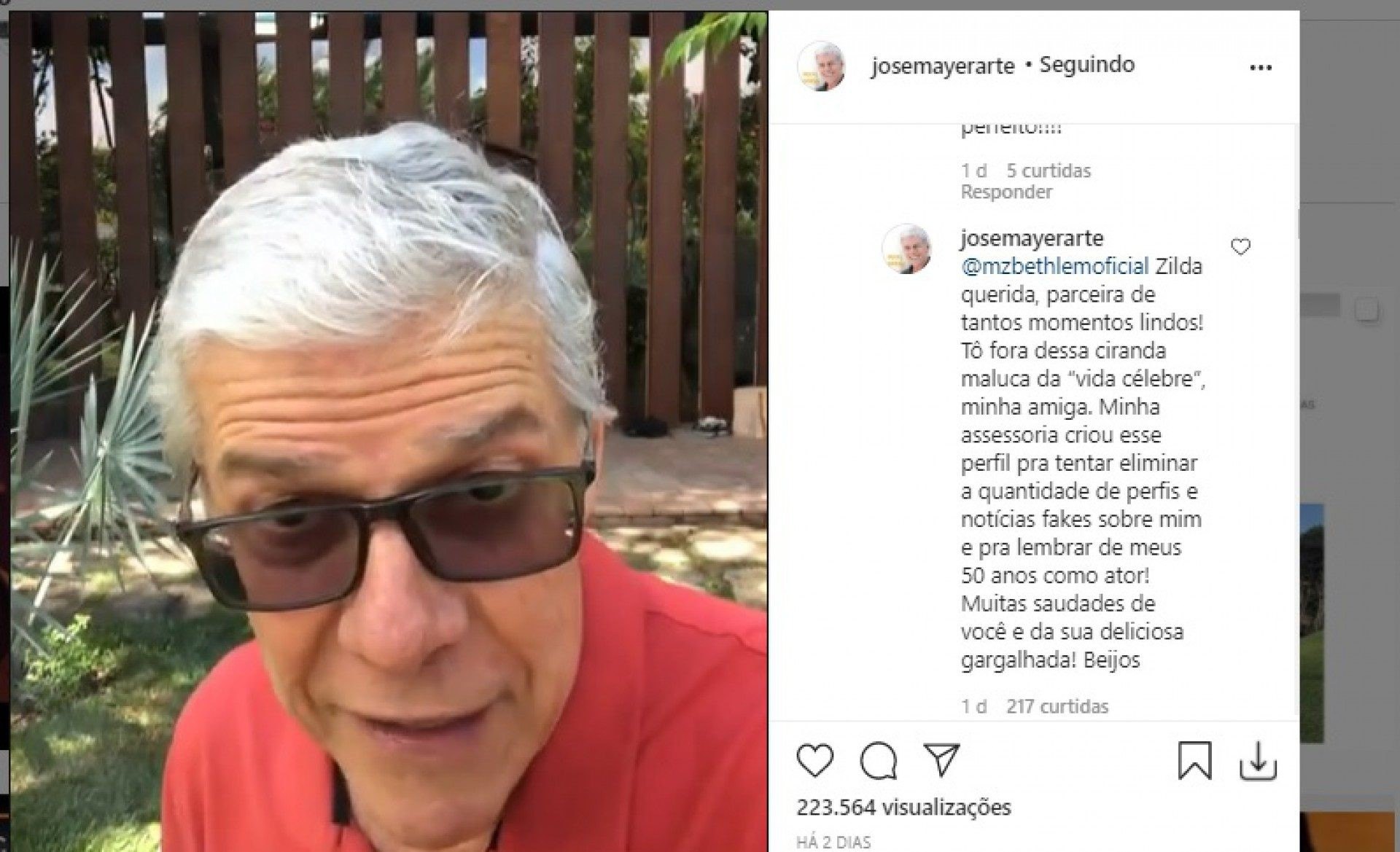 Post de José Mayer - Reprodução