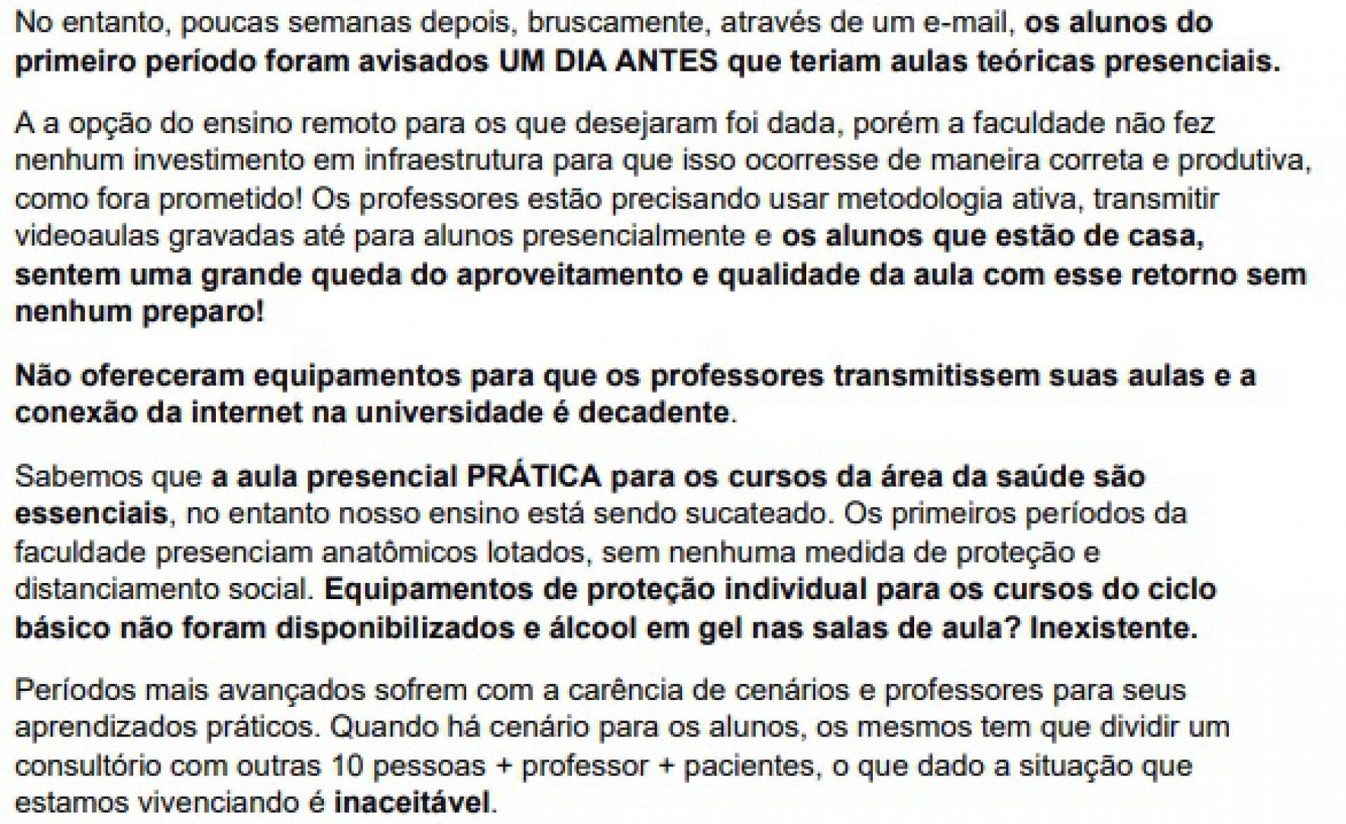 Documento enviado à direção da Unigranrio de Duque de Caxias - Arquivo Pessoal 