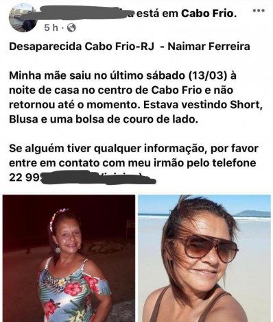 Familiares estavam pedindo ajuda para encontrar a vítima que desapareceu no sábado (13) - Ludmila Lopes (RC24h)