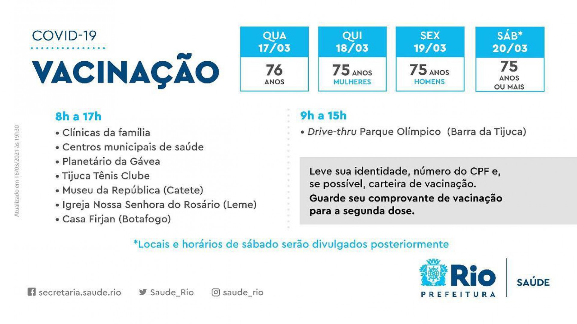 Novas doses chegam ao Rio ainda na noite desta ter&ccedil;a-feira. Confira o calend&aacute;rio 