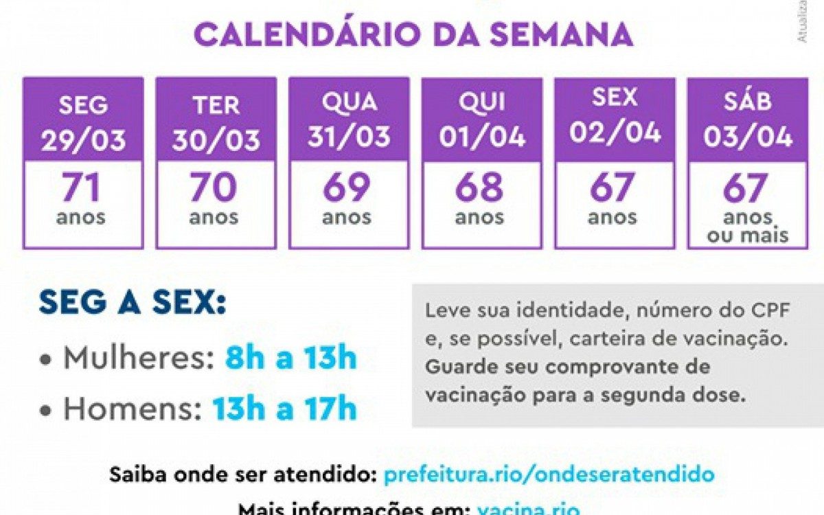 Calendário de vacinação contra a covid-19 no município do Rio  - Foto: Reprodução / Twitter