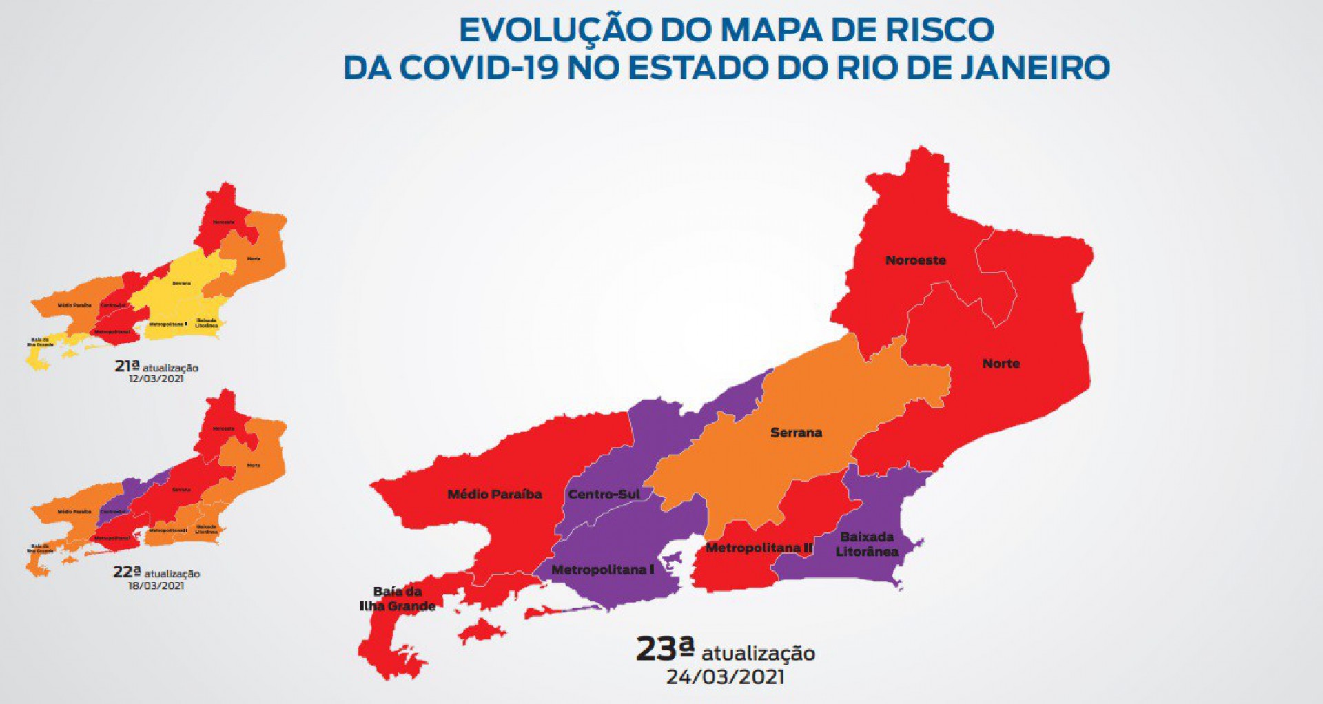 Mapa de 26/3 mostra três regiões em risco muito alto - DIVULGAÇÃO SES