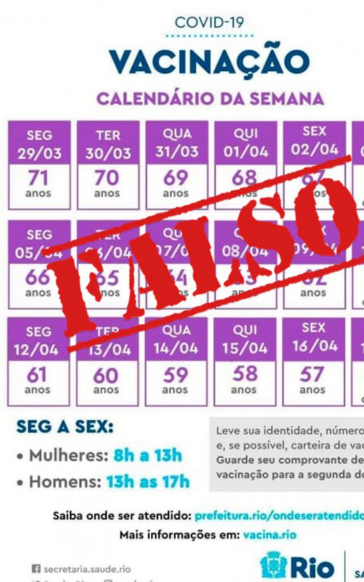 Calend&aacute;rio falso circula nas redes sociais