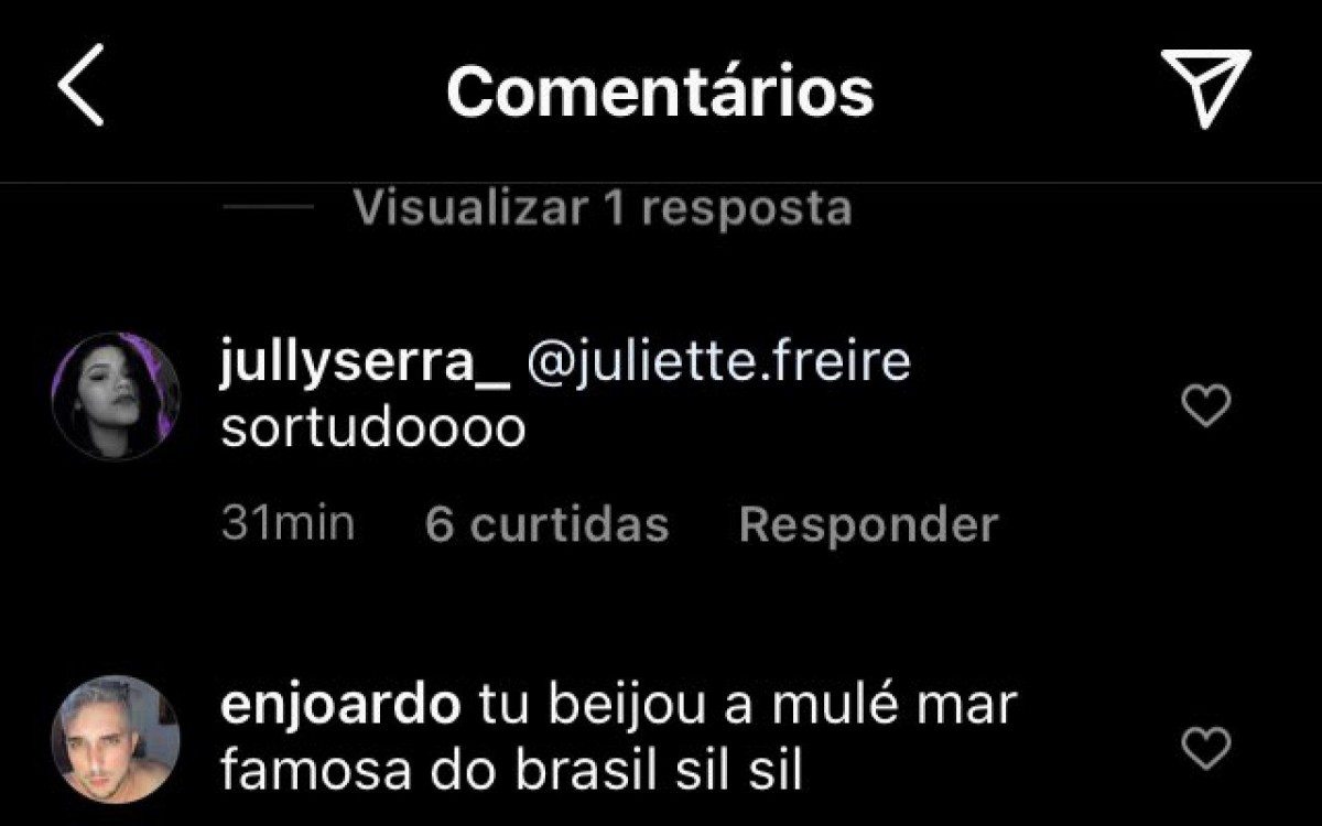 Thiago Rodrigues já começou a receber comentários nas redes sociais após declaração de Juliette