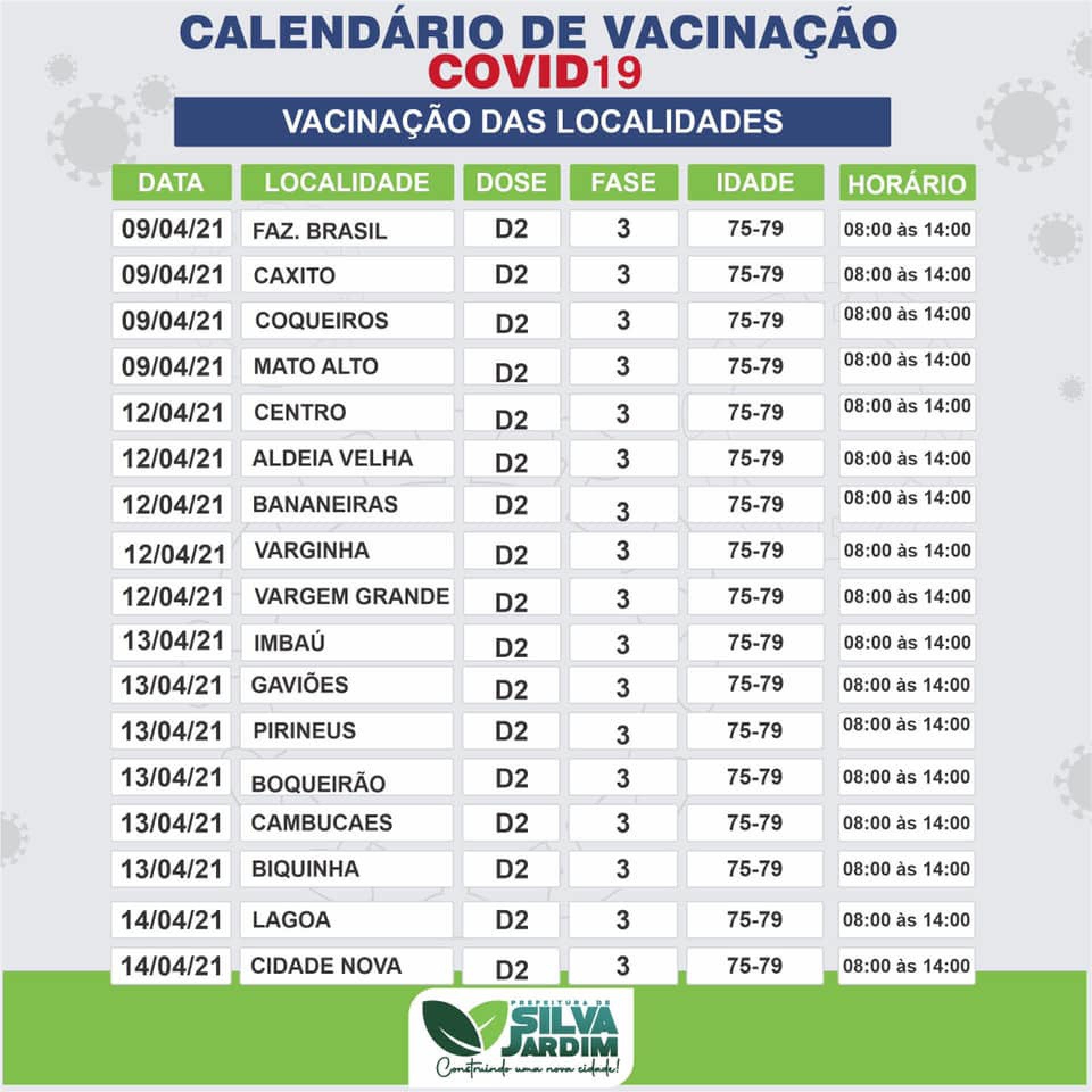 Calendário de vacinação da segunda dose contra Covid-19 - Foto: Divulgação