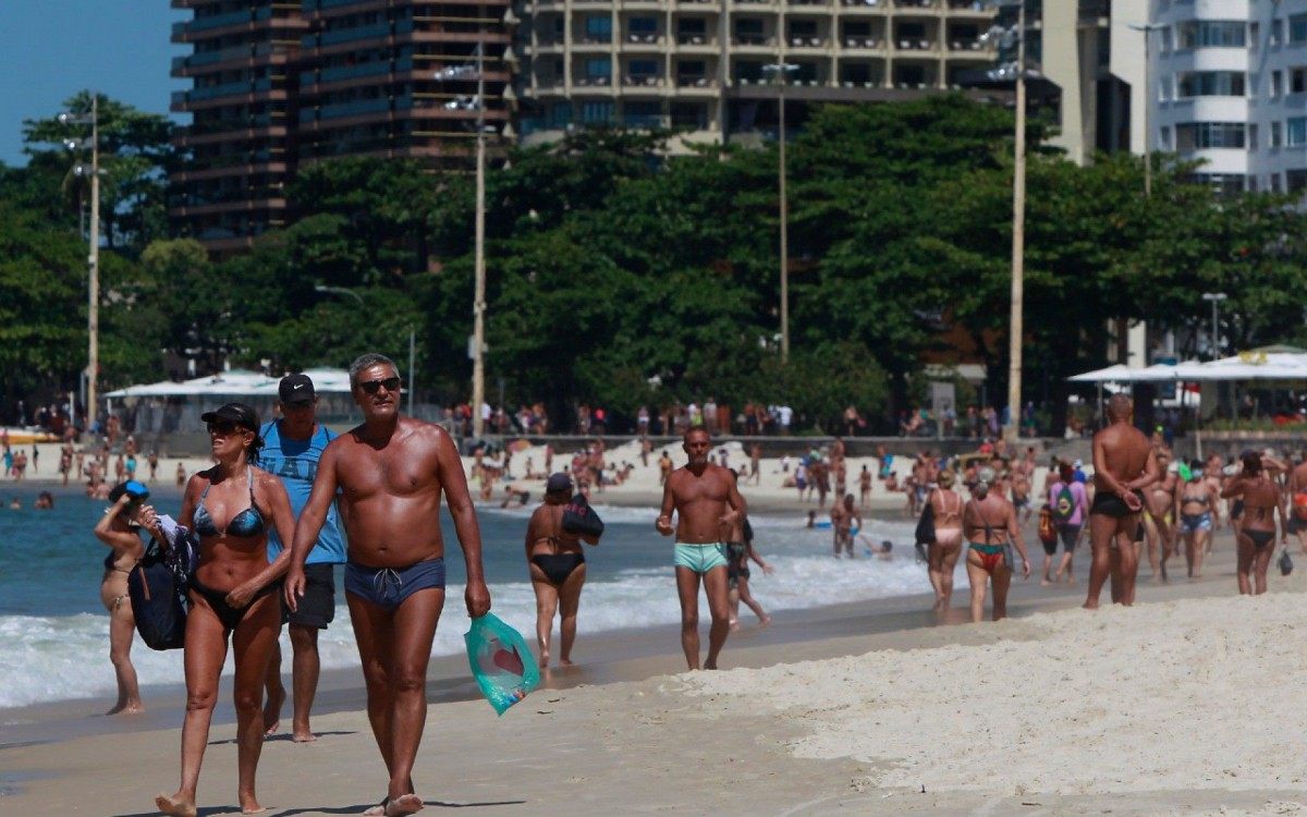 Fotos da praia de Copacabana lotada neste domingo