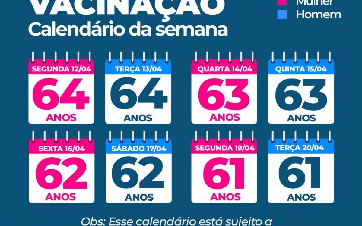 Meriti vacina idosos com 64, 63 e 62 anos nesta semana; veja o calend&aacute;rio