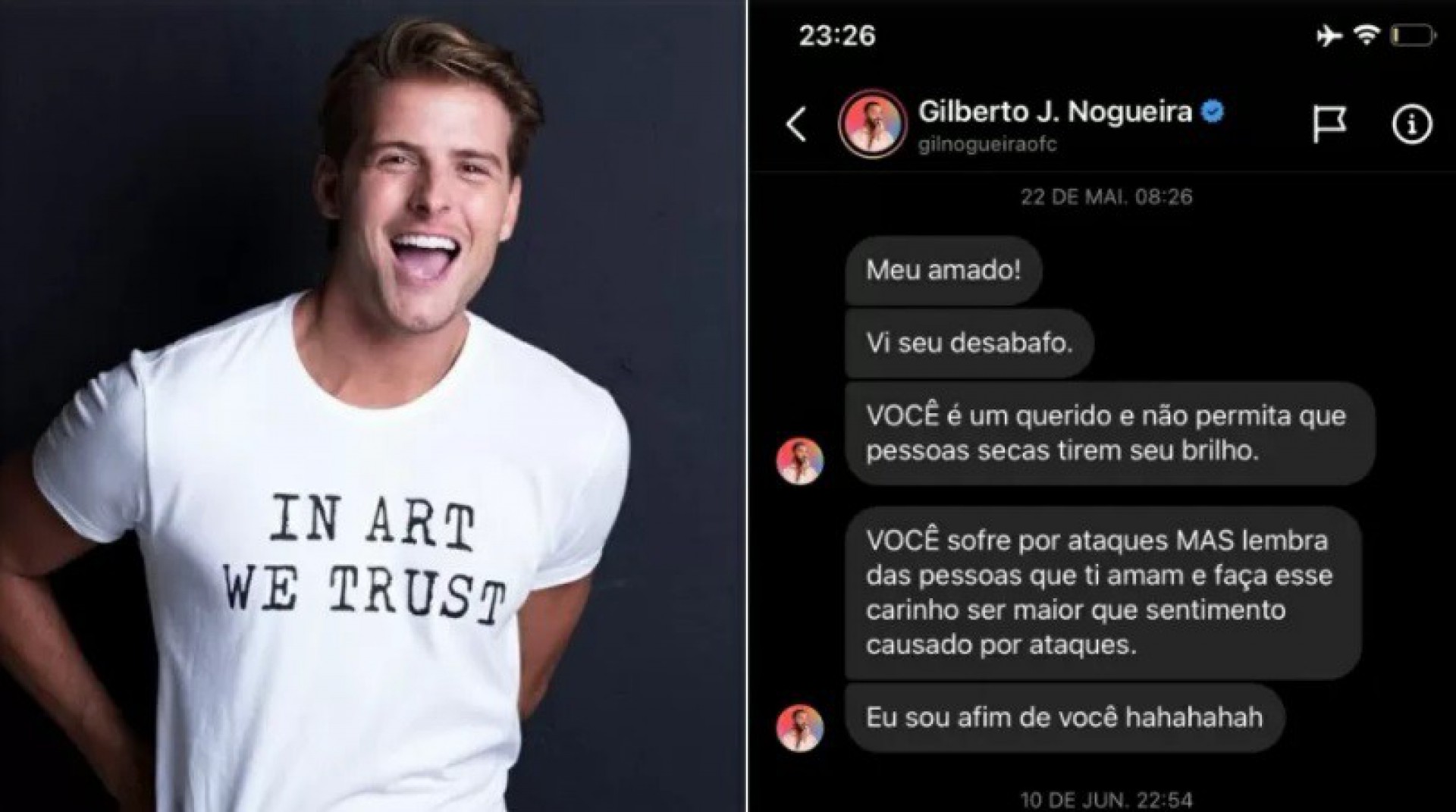 Daniel mostra mensagens que recebeu de Gil no ano passado - Reprodução