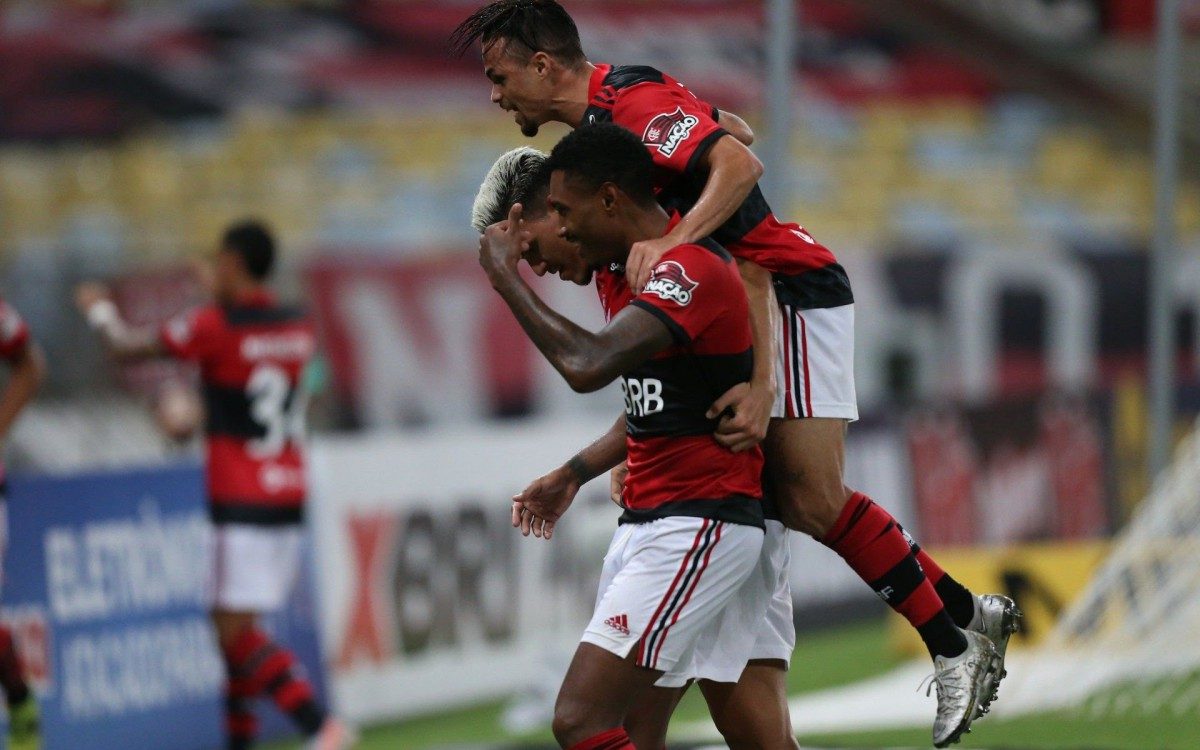 Flamengo x Volta Redonda pela 11 rodada do Campeonato Carioca 2021, no est&aacute;dio do Maracan&atilde;. Comemora&ccedil;&atilde;o do Gol do Vitinho