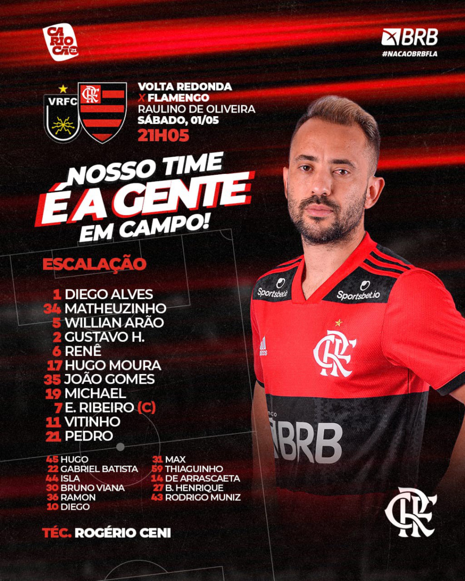 Escalação e banco do Flamengo contra o Volta Redonda, pela semifinal do Carioca - Divulgação/Flamengo