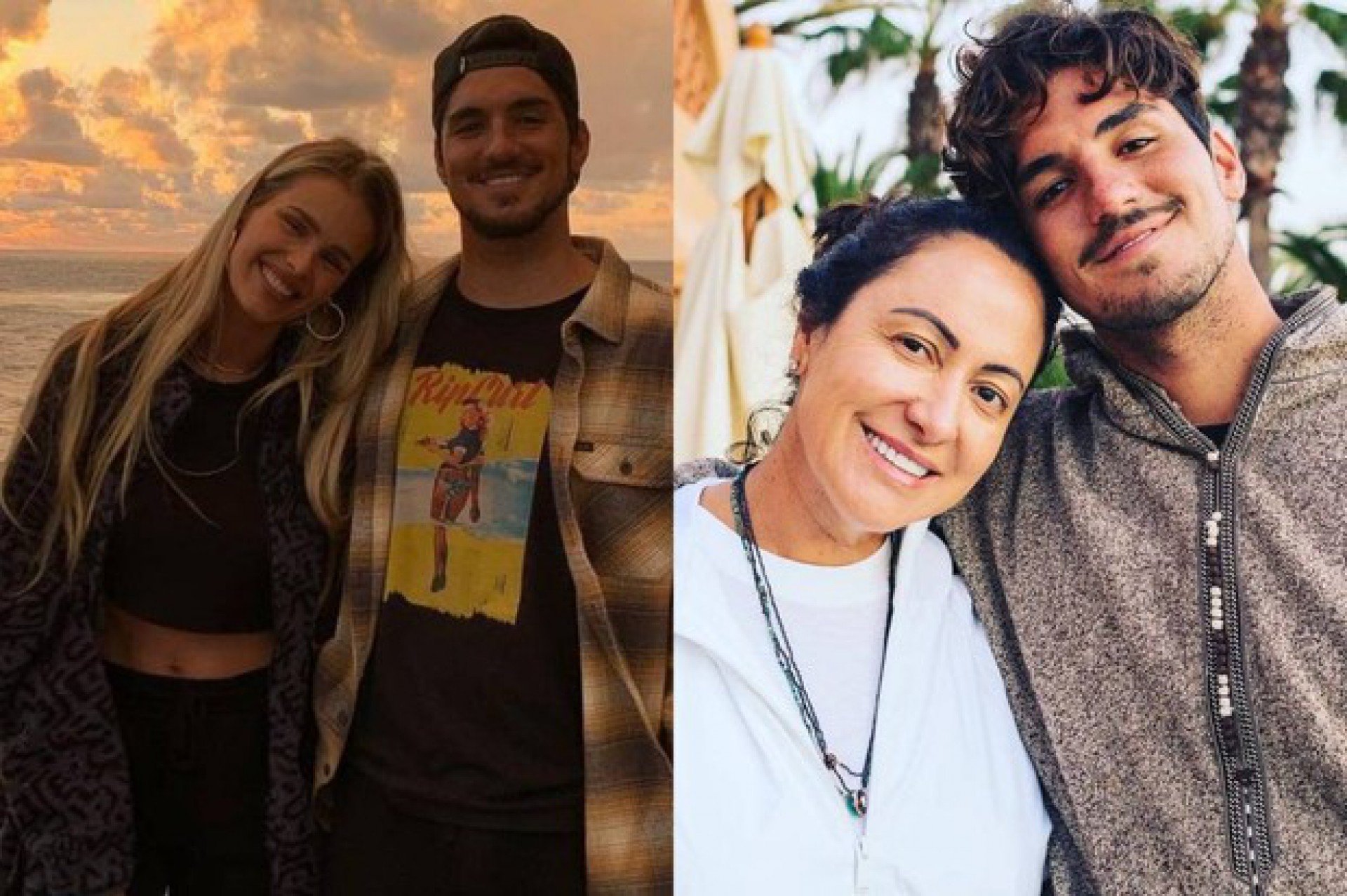 Gabriel Medina com a mulher, Yasmin Brunet. Ao lado, o surfista posa com a m&atilde;e, Simone - Reprodu&ccedil;&atilde;o Internet