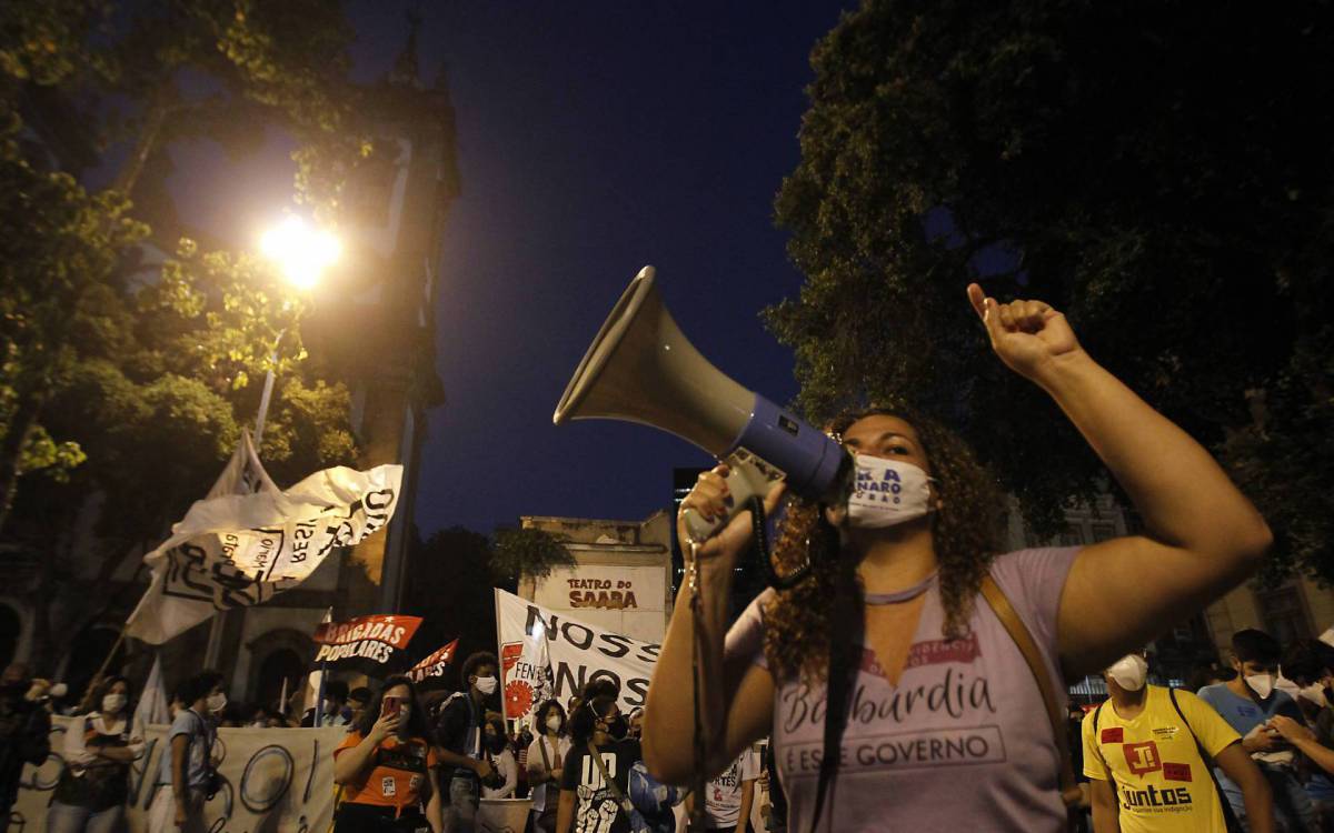 Rio de Janeiro 14/05/2021 - Ato contra o Ministério da Educação e o Congresso Nacional em relação ao orçamento da instituição. Foto: Luciano Belford/Agencia O Dia - Luciano Belford/Agencia O Dia