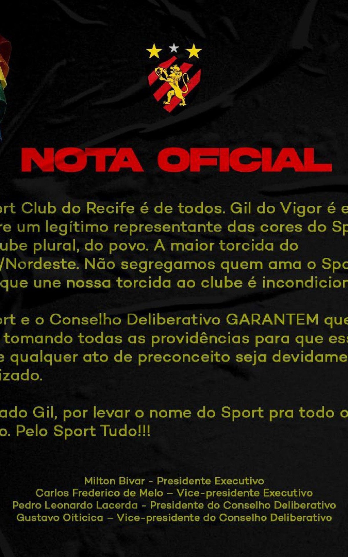Sport Recife se pronuncia sobre homofobia envolvendo Gil do Vigor, Fábia  Oliveira