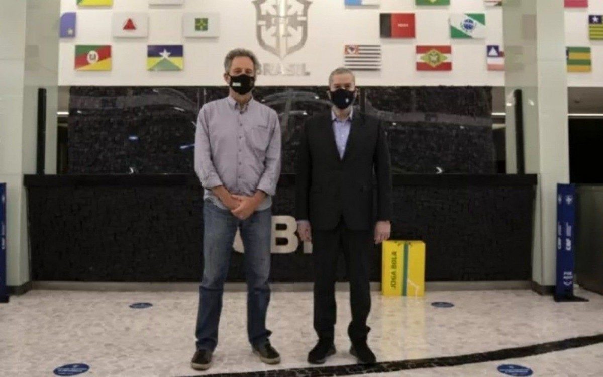 Presidente do Flamengo, Rodolfo Landim e o presidente da CBF, Rog&eacute;rio Caboclo