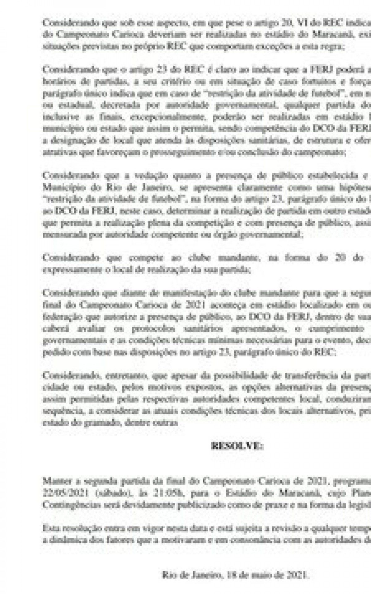 Ferj emite comunicado confirmando final do Carioca no Maracan&atilde;