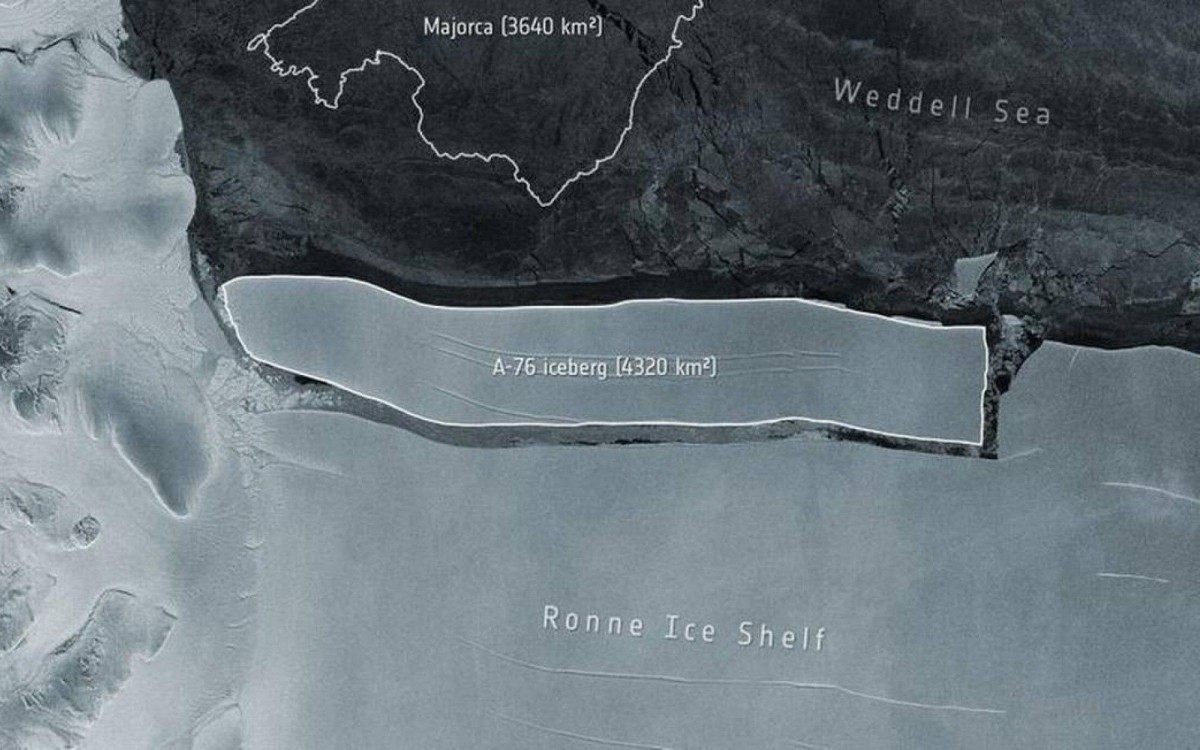 Bloco de gelo gigante tem cerca de 170 km de comprimento por 25 km de largura e &aacute;rea total de 4.320 km&sup2;