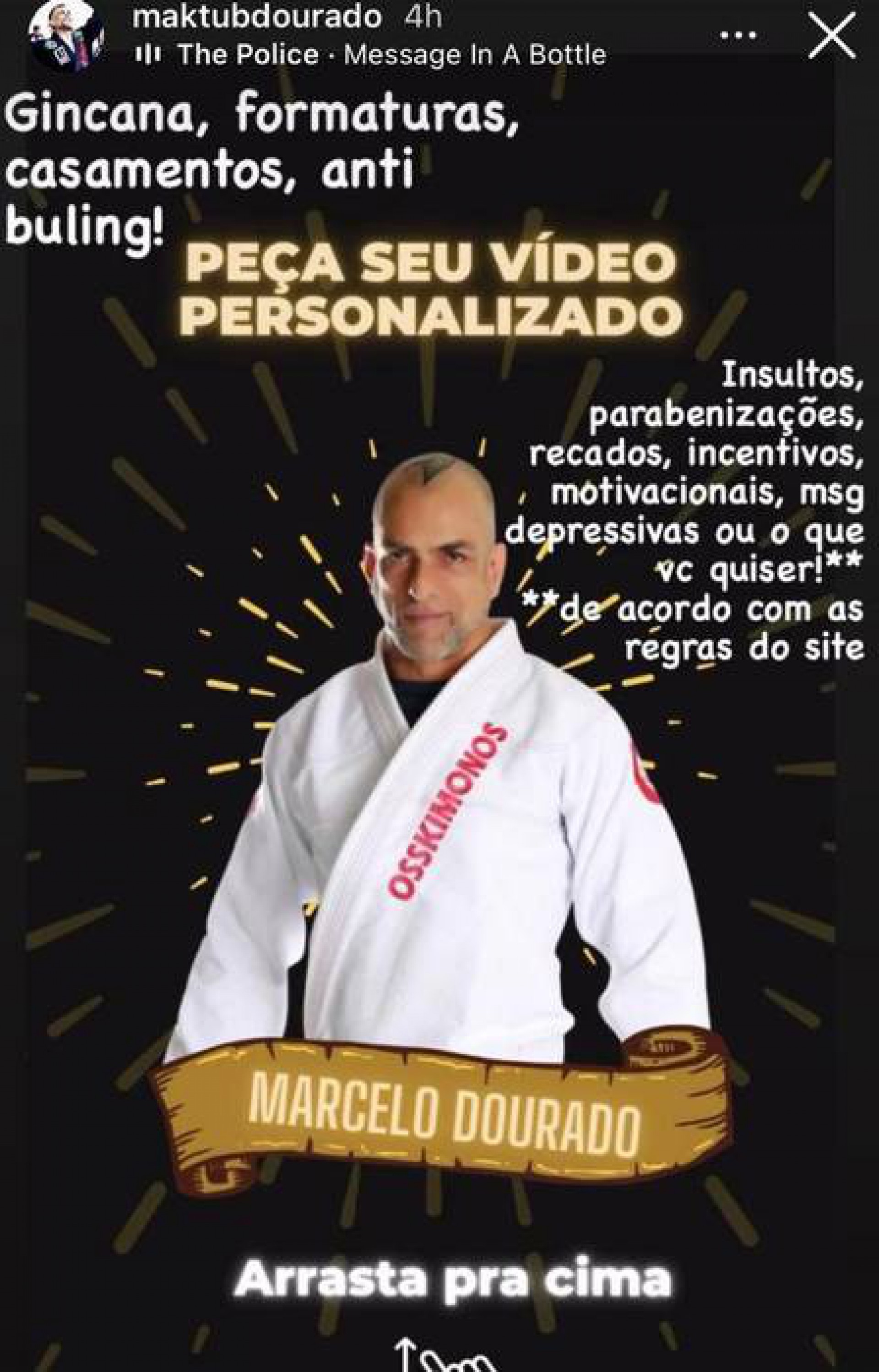 Marcelo Dourado oferece serviço de vídeos personalizados por R$ 120 - Reprodução/Instagram