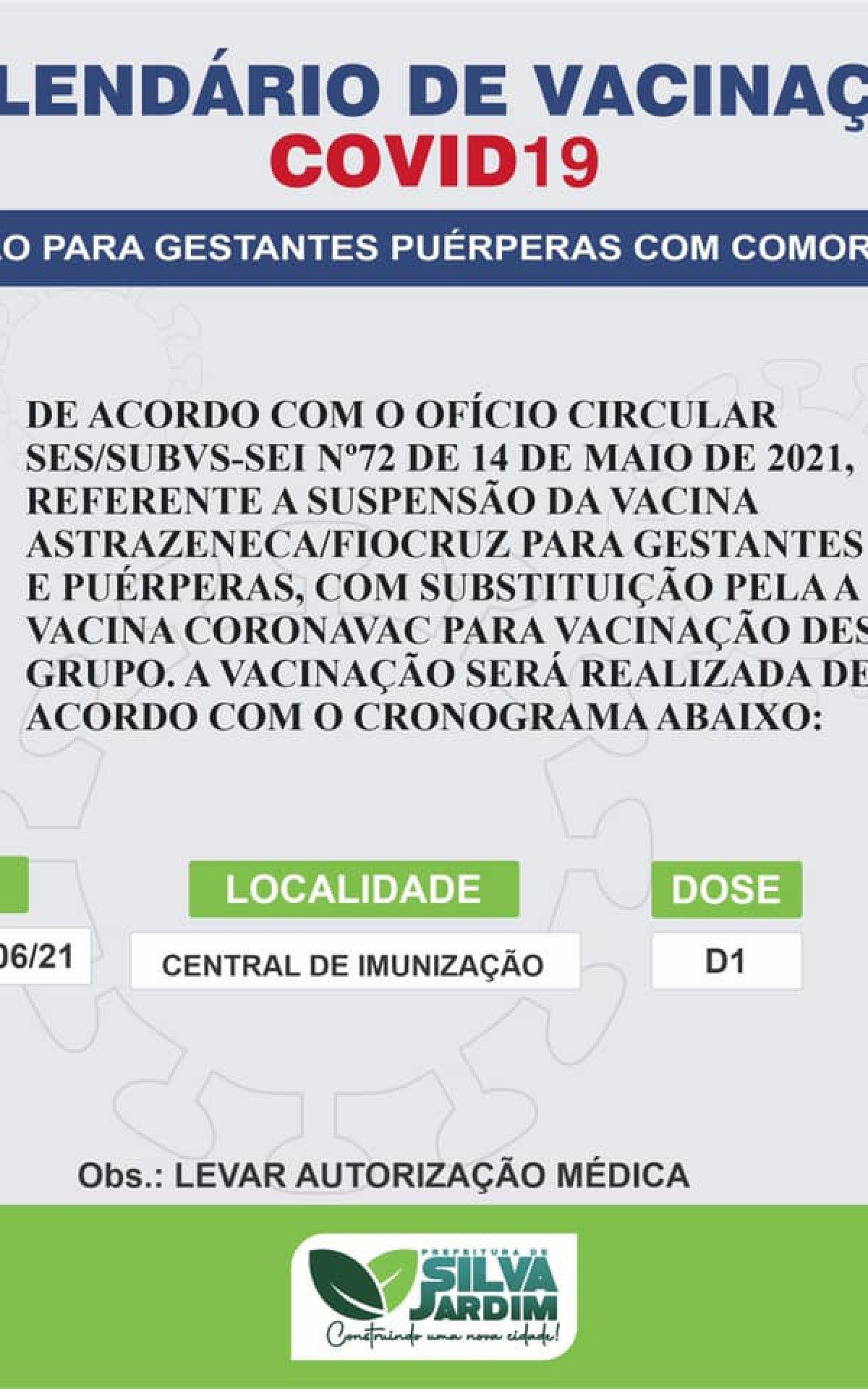 Cronograma de vacina&ccedil;&atilde;o para gestantes e pu&eacute;rperas